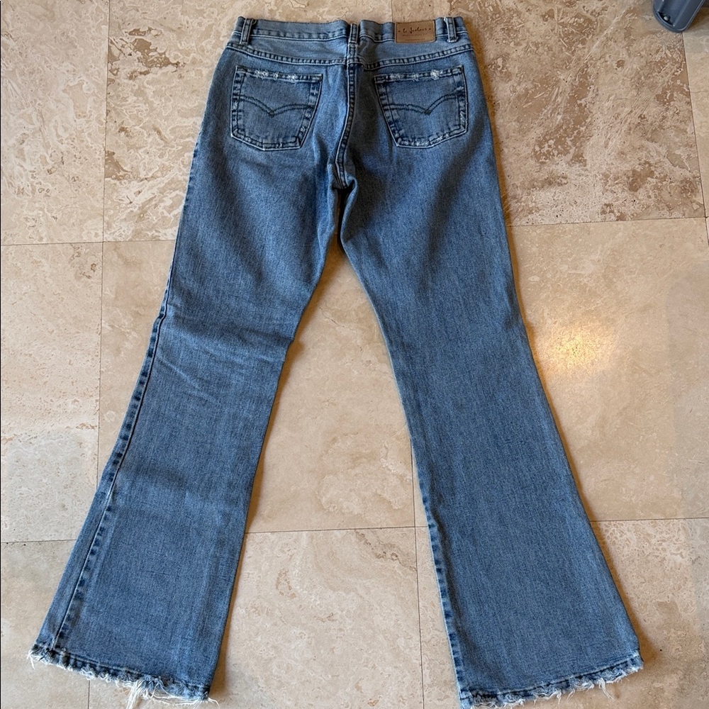 Elegant Blue Women's Flare Jeans with Black Embroidery - Picture 3 of 5